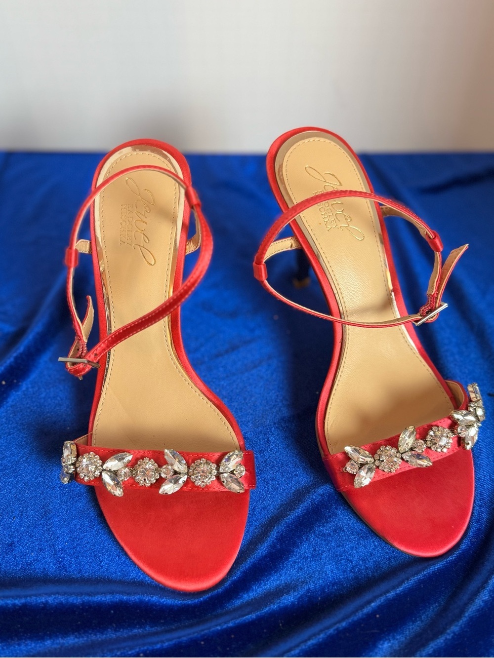 Jewel Badgley Mischka Fuscia Jeweled Ankle-Strap Heels